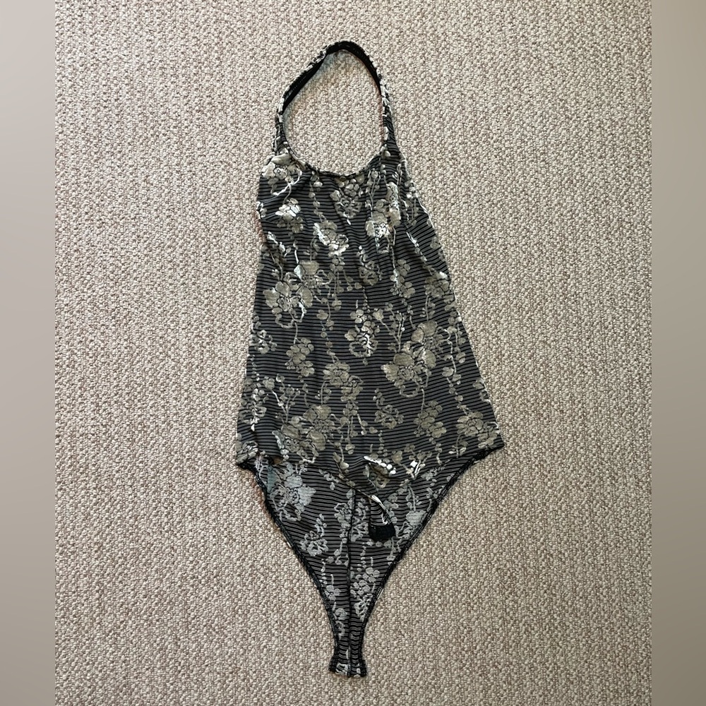 Vintage Guy Laroche Floral Striped Halter Bodysuit Size 2/M